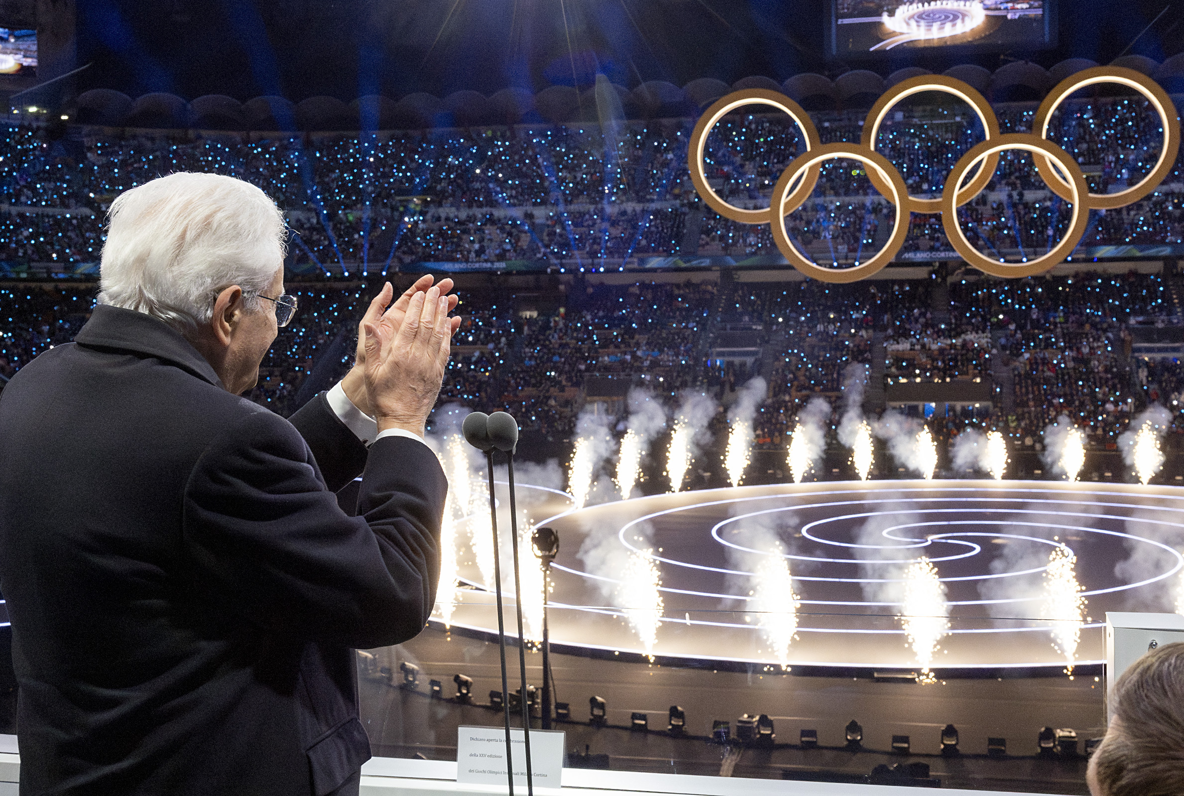 Il Presidente della Repubblica Sergio Mattarella alla cerimonia di apertura dei Giochi Olimpici Invernali Milano Cortina 2026