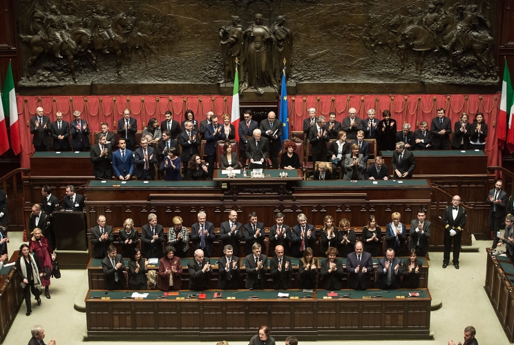 Il Presidente della Repubblica Sergio Mattarella nell'Aula di Montecitorio in occasione della cerimonia di giuramento 