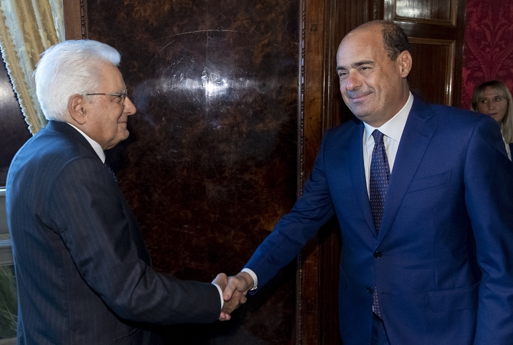 Il Presidente della Repubblica Sergio Mattarella  con Nicola ZINGARETTI, Segretario del “Partito Democratico”, in occasione delle consultazioni
