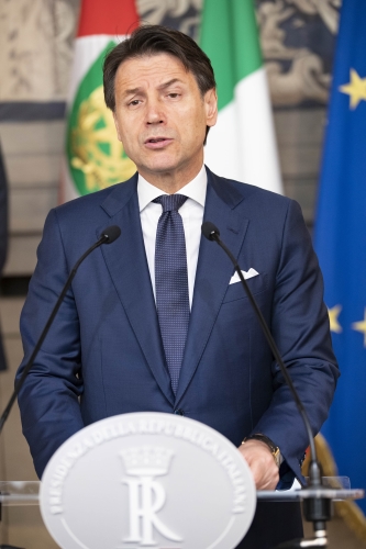 Il Presidente incaricato Giuseppe Conte nel corso delle dichiarazioni
