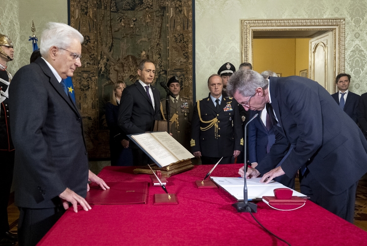 Il Presidente Sergio Mattarella nel corso della cerimonia di Giuramento del Ministro dell’Università e della Ricerca, Prof. Gaetano Manfredi