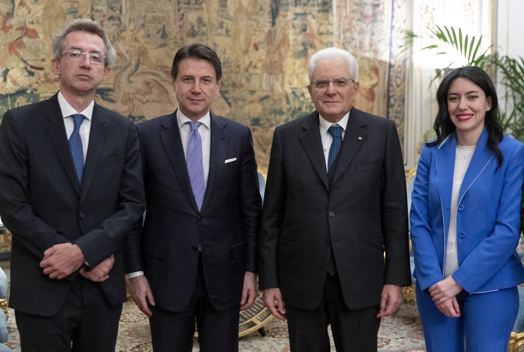 Il Presidente Sergio Mattarella e il Presidente del Consiglio Giuseppe Conte con il Ministro dell’Istruzione, On. Lucia Azzolina e il Ministro dell’Università e della Ricerca, Prof. Gaetano Manfredi