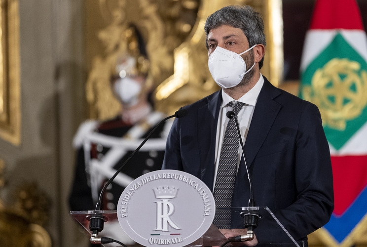 Il Presidente della Camera dei Deputati Roberto Fico nel corso delle dichiarazioni