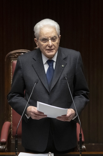 Il Presidente della Repubblica Sergio Mattarella in occasione del messaggio di insediamento 