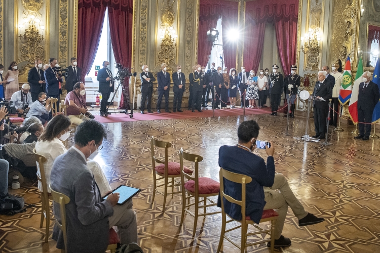 Il Presidente della Repubblica Sergio Mattarella nel corso delle dichiarazioni 
