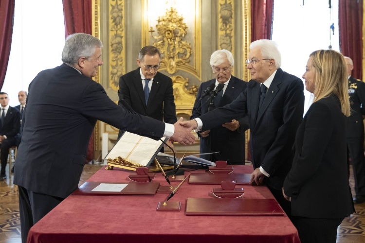L’onorevole Antonio Tajani, Ministro degli Affari Esteri e della Cooperazione Internazionale,che assumerà anche le funzioni di Vice Presidente del Consiglio dei Ministri,in occasione della cerimonia di giuramento del governo
