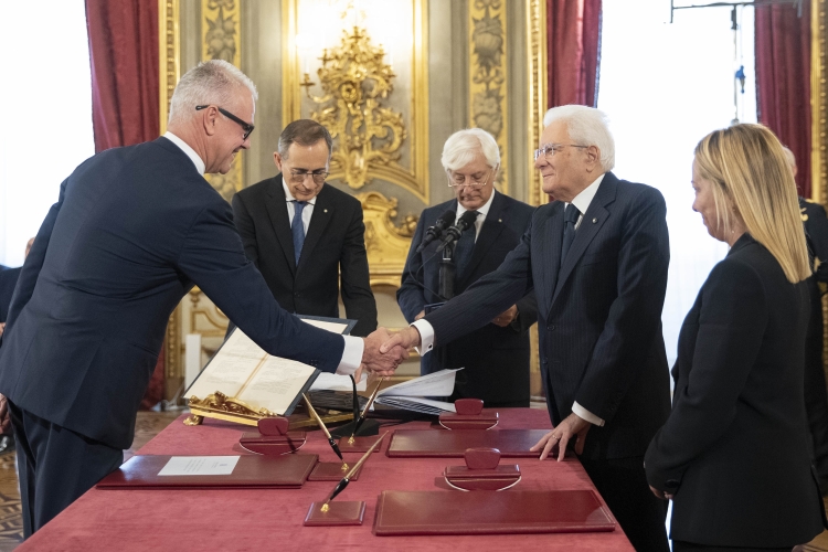 Il senatore Paolo Zangrillo, Ministro senza portafoglio,in occasione della cerimonia di giuramento del governo
