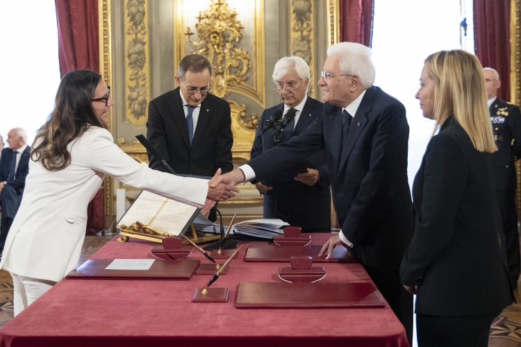 La dottoressa Alessandra Locatelli, Ministra senza portafoglio,in occasione della cerimonia di giuramento del governo
