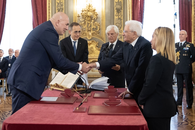 L'onorevole Guido Crosetto, Ministro della DIFESA,in occasione della cerimonia di giuramento del governo
