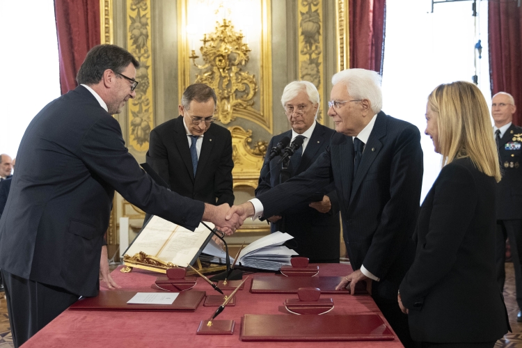 L’onorevole Giancarlo Giorgetti, Ministro dell’ECONOMIA e delle FINANZE,in occasione della cerimonia di giuramento del governo
