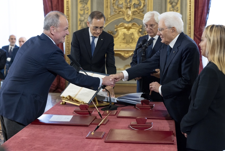 Il senatore Roberto Calderoli, Ministro senza portafoglio, in occasione della cerimonia di giuramento del governo