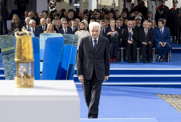 Il Presidente Sergio Mattarella poco prima di rivolgere il suo indirizzo di saluto in occasione della cerimonia di inaugurazione del viaggio della Fiamma olimpica in occasione dei Giochi Olimpici invernali Milano-Cortina 2026