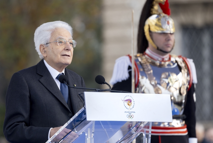 Roma - Il Presidente Sergio Mattarella rivolge il suo indirizzo di saluto in occasione della cerimonia di inaugurazione del viaggio della Fiamma olimpica in occasione dei Giochi Olimpici invernali Milano-Cortina 2026