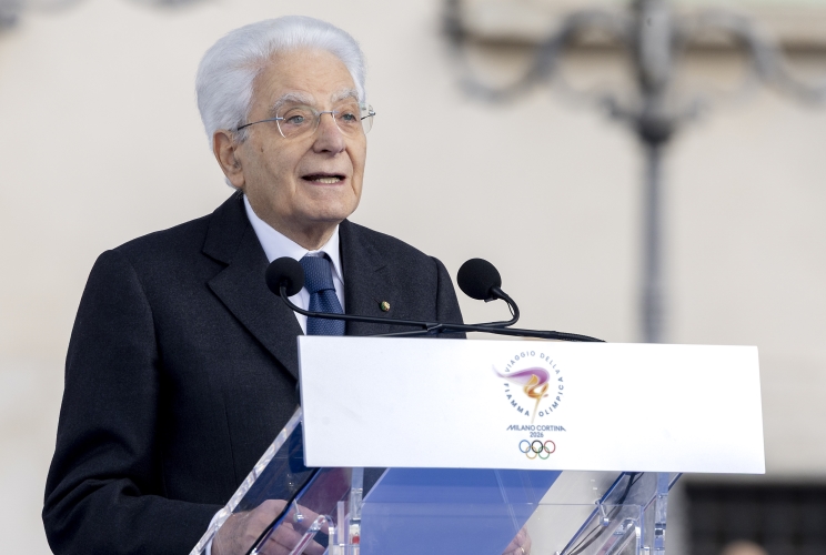 Roma - Il Presidente Sergio Mattarella rivolge il suo indirizzo di saluto in occasione della cerimonia di inaugurazione del viaggio della Fiamma olimpica in occasione dei Giochi Olimpici invernali Milano-Cortina 2026