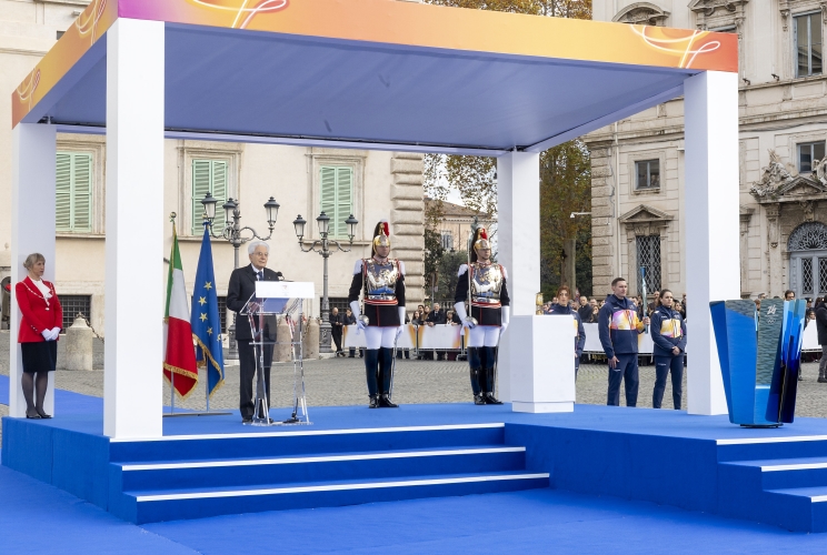 Roma - Il Presidente Sergio Mattarella rivolge il suo indirizzo di saluto in occasione della cerimonia di inaugurazione del viaggio della Fiamma olimpica in occasione dei Giochi Olimpici invernali Milano-Cortina 2026