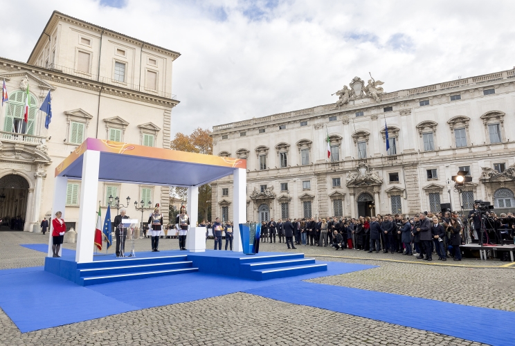 Roma - Il Presidente Sergio Mattarella rivolge il suo indirizzo di saluto in occasione della cerimonia di inaugurazione del viaggio della Fiamma olimpica in occasione dei Giochi Olimpici invernali Milano-Cortina 2026
