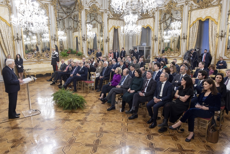 Il Presidente Sergio Mattarella rivolge il suo indirizzo di saluto in occasione dell'incontro con i partecipanti al 30° anniversario del Seminario di Venezia per la stampa britannica