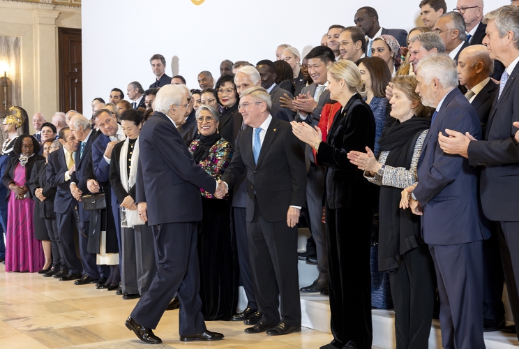 Il Presidente della Repubblica Sergio Mattarella in occasione della cerimonia di presentazione dei membri del Comitato Olimpico Internazionale e apertura della sessione del Comitato Olimpico Internazionale