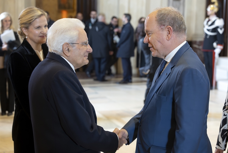 Il Presidente della Repubblica Sergio Mattarella con Alberto II di Monaco, in occasione della cerimonia di presentazione dei membri del Comitato Olimpico Internazionale e apertura della sessione del Comitato Olimpico Internazionale
