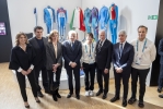  Il Presidente della Repubblica Sergio Mattarella e la Sig.ra Laura  a Casa Italia con Debora Compagnoni, Alberto Tomba e Manuela Di Centa, Luciano Buonfiglio, Presidente del Comitato Olimpico Nazionale Italiano, Andrea Abodi, Ministro per lo sport e i giovani e Carlo Mornati, Segretario generale del Comitato Olimpico Nazionale Italiano