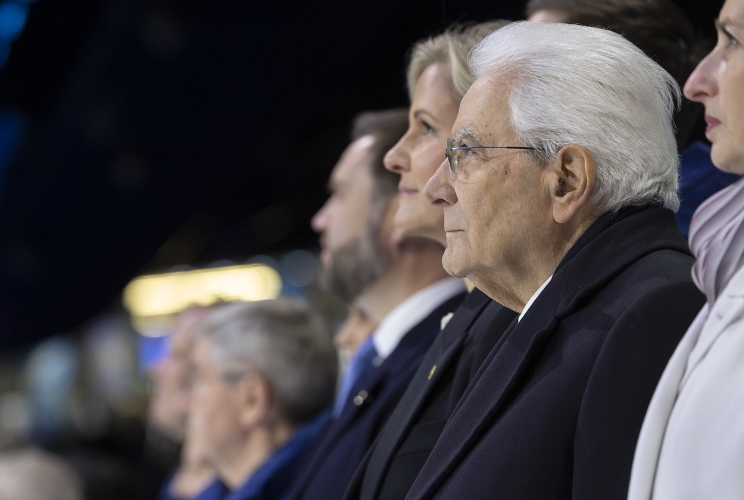 Il Presidente della Repubblica Sergio Mattarella alla cerimonia di apertura dei Giochi Olimpici Invernali Milano Cortina 2026