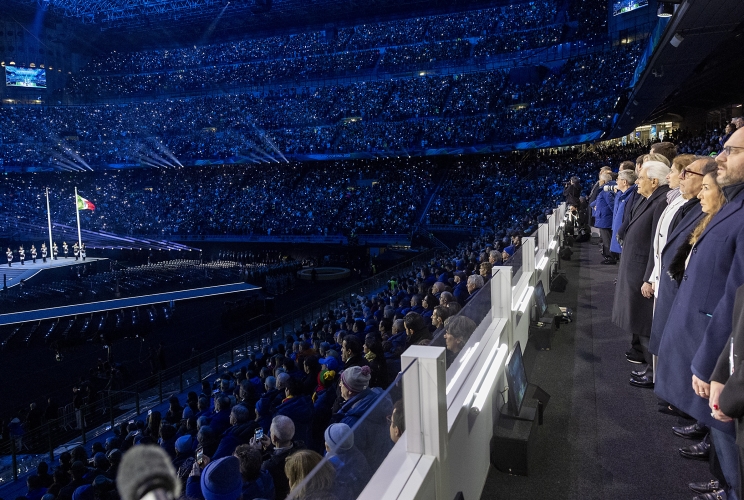 Il Presidente della Repubblica Sergio Mattarella alla cerimonia di apertura dei Giochi Olimpici Invernali Milano Cortina 2026