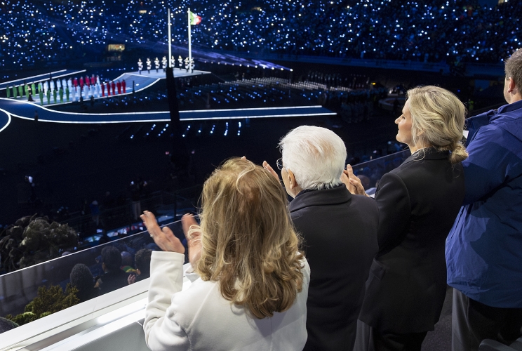 Il Presidente della Repubblica Sergio Mattarella alla cerimonia di apertura dei Giochi Olimpici Invernali Milano Cortina 2026