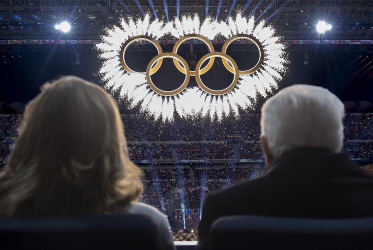Il Presidente della Repubblica Sergio Mattarella e la Sig.ra Laura alla cerimonia di apertura dei Giochi Olimpici Invernali Milano Cortina 2026