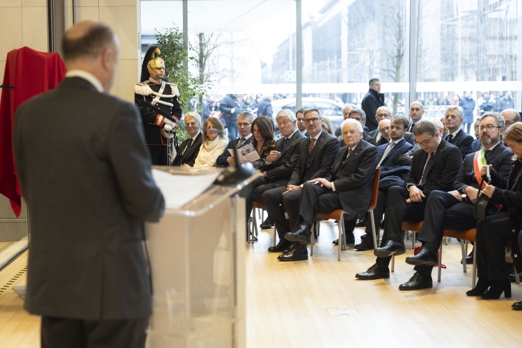 Il Presidente Sergio Mattarella in occasione dell'intitolazione della Biblioteca Universitaria Centrale ad Alcide De Gasperi
