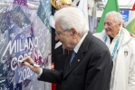 Il Presidente della Repubblica Sergio Mattarella al Villaggio Olimpico firma il murale della Tregua Olimpica
