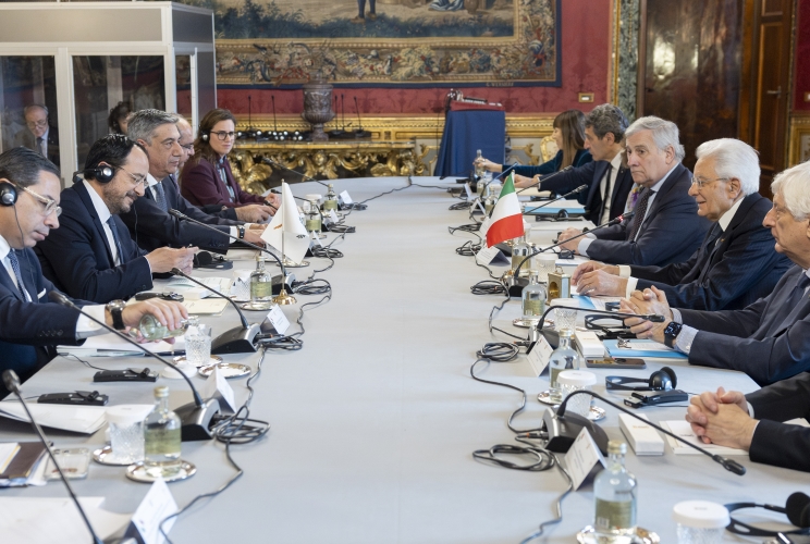 Il Presidente Sergio Mattarella nel corso dei colloqui con Nikos Christodoulides, Presidente della Repubblica di Cipro