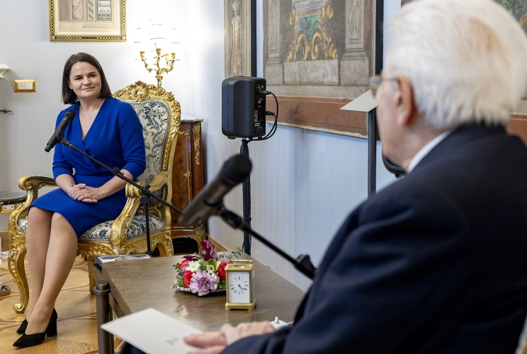 Il Presidente Sergio Mattarella con la Sig.ra Sviatlana Tsikhanouskaya