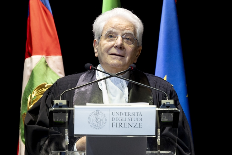 Il Presidente della Repubblica Sergio Mattarella  alla cerimonia di conferimento della Laurea magistrale Honoris Causa in “Politica, Istituzioni e Mercato”, in occasione dei 150 anni della Scuola di Scienze politiche “Cesare Alfieri”