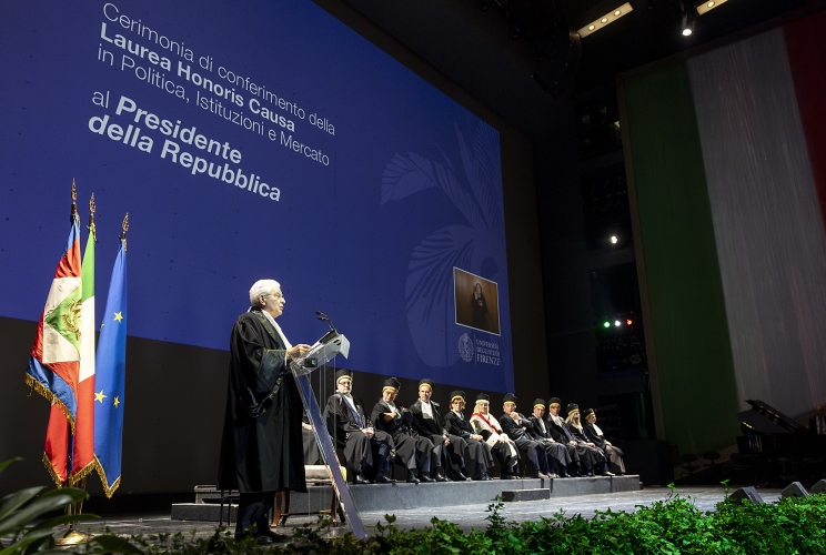  Il Presidente della Repubblica Sergio Mattarella  alla cerimonia di conferimento della Laurea magistrale Honoris Causa in “Politica, Istituzioni e Mercato”, in occasione dei 150 anni della Scuola di Scienze politiche “Cesare Alfieri”,