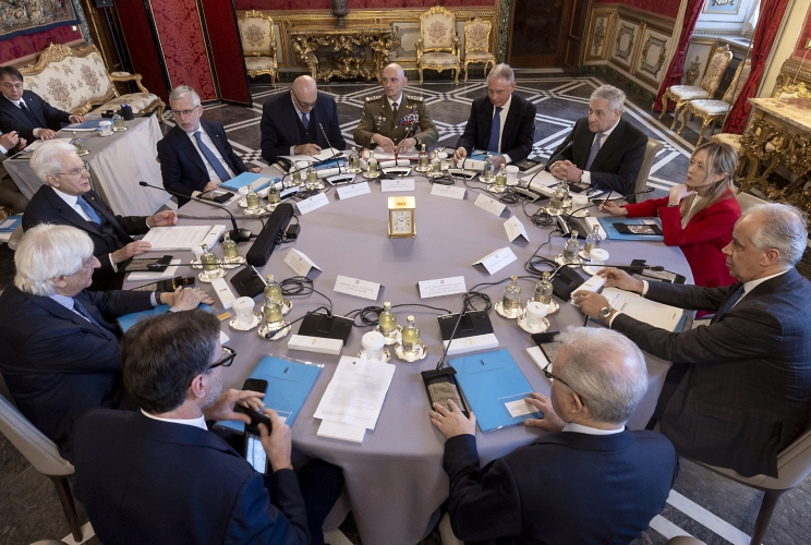 Il Presidente Sergio Mattarella in occasione della riunione del Consiglio Supremo di Difesa 