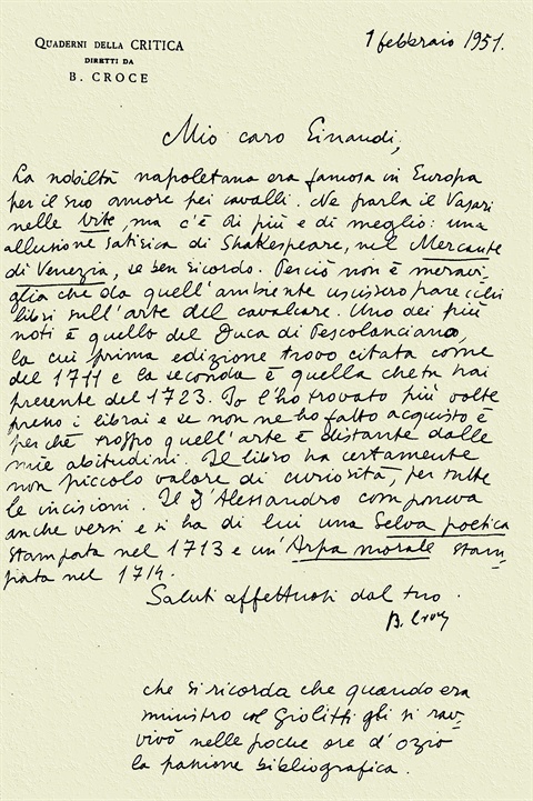 lettera del Presidente Einaudi a Benedetto Croce (pagina 1)